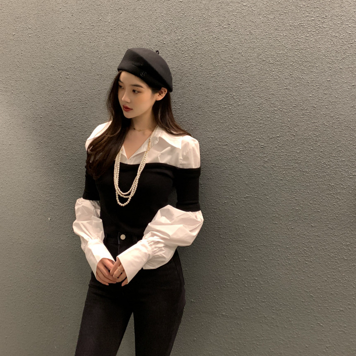 【Tops】フェイクレイヤードシャツ　 W13431