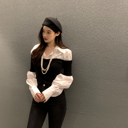 【Tops】フェイクレイヤードシャツ　 W13431