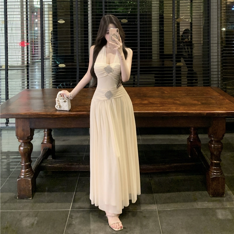 【Dress】セクシーバックレスプリーツウエストドレス T01412