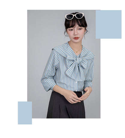【Tops】リボンストライプシャツ T01609
