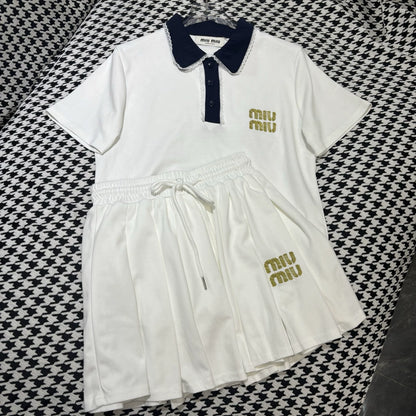 【Set】レース切り替えTシャツ + スカート2点セット T01479