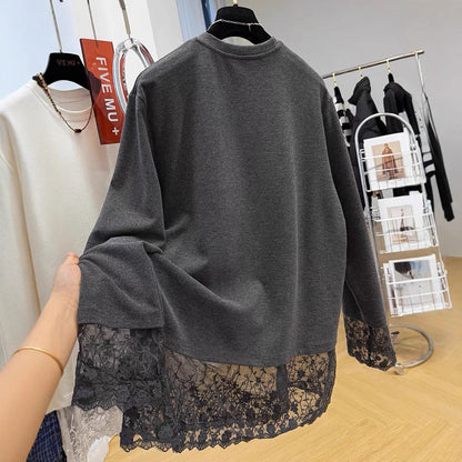 【Tops】レース切り替えTシャツ T01364