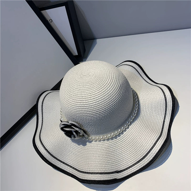 【雑貨】春夏レトロ椿の波状エッジのサンハット T01515