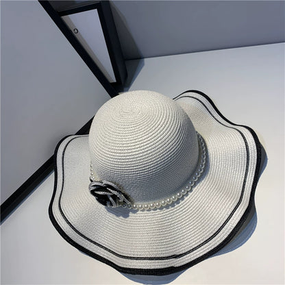 【雑貨】春夏レトロ椿の波状エッジのサンハット T01515