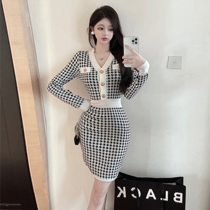 【Dress】千鳥格子ニットワンピース　Z7885
