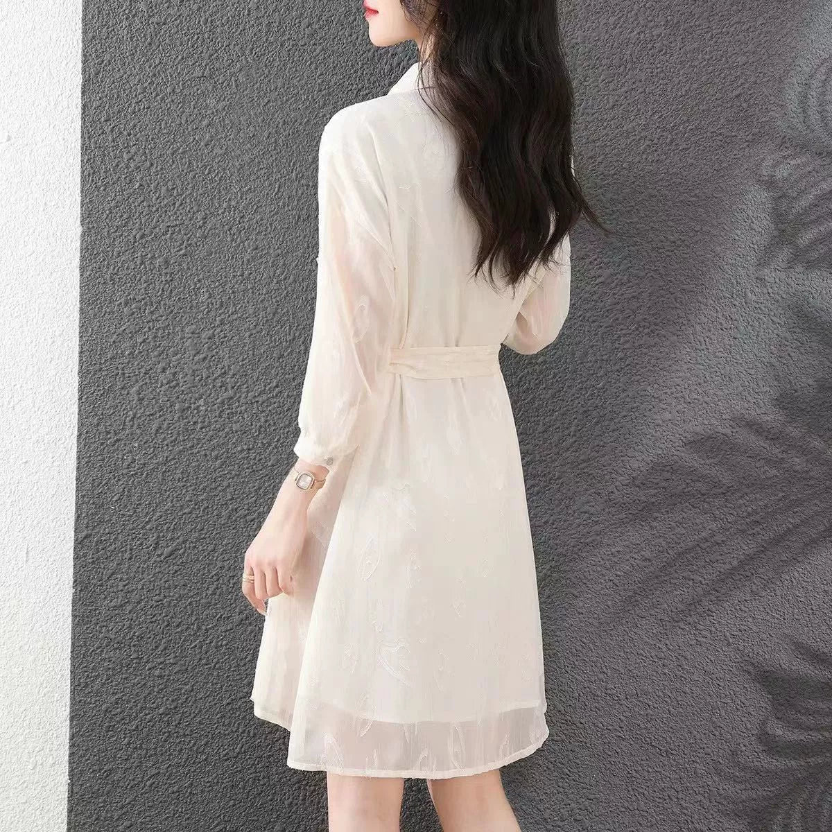 【Dress】着回し力抜群～長袖プリントシャツワンピース　 W7706