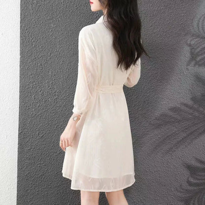 【Dress】着回し力抜群～長袖プリントシャツワンピース　 W7706