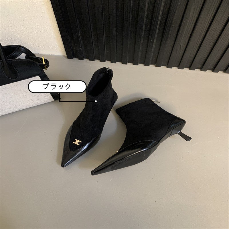 【Shoes】切替デザインハイヒールブーツ　Z7822