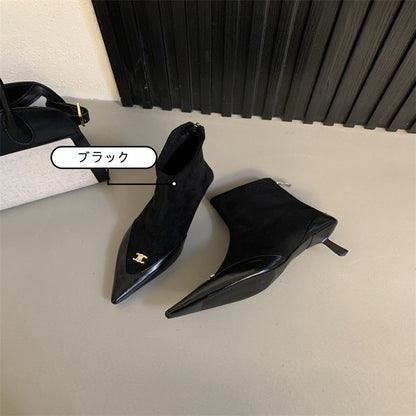 【Shoes】切替デザインハイヒールブーツ　Z7822