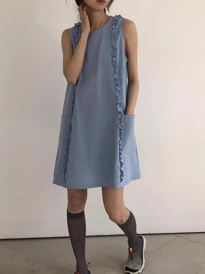 【Dress】パッチワークフリルベストドレス T01687