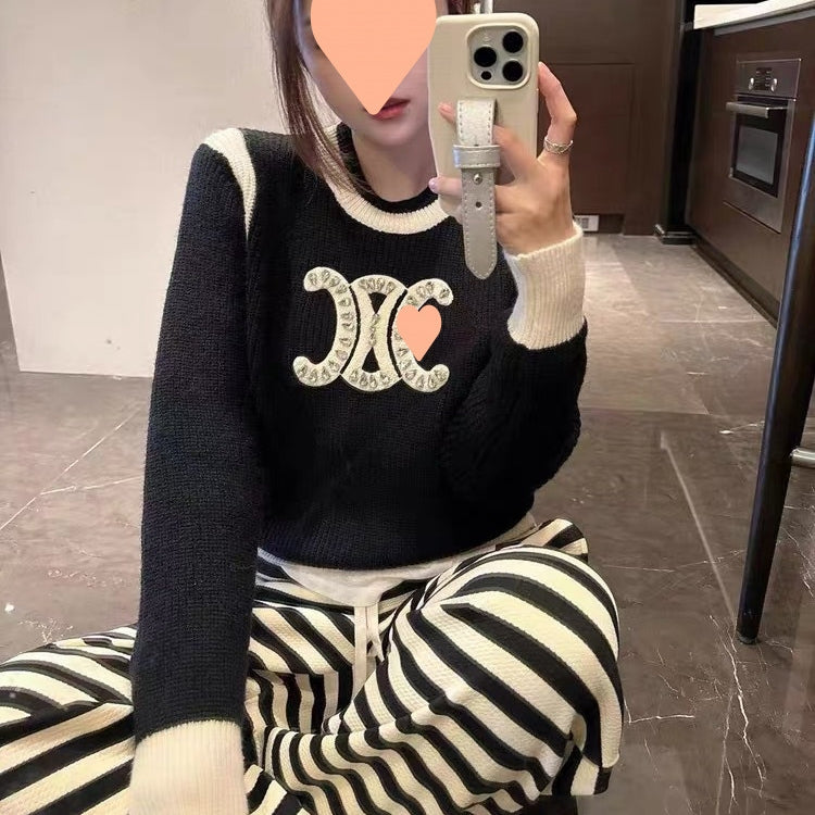 【Tops】配色ニットセーター2色 T01238