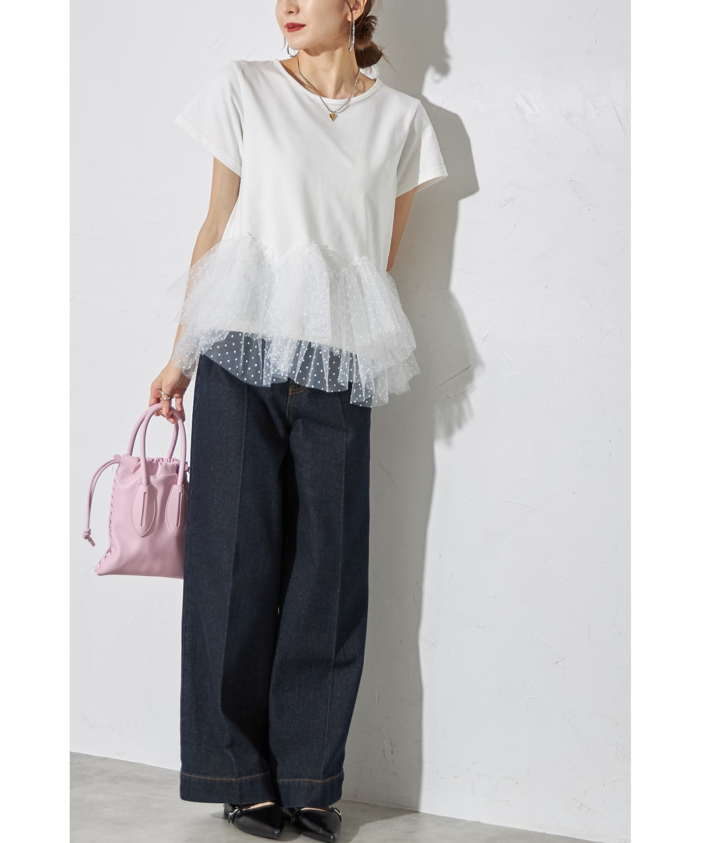 【Tops】スプライスメッシュTシャツ T01671