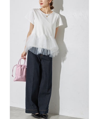 【Tops】スプライスメッシュTシャツ T01671