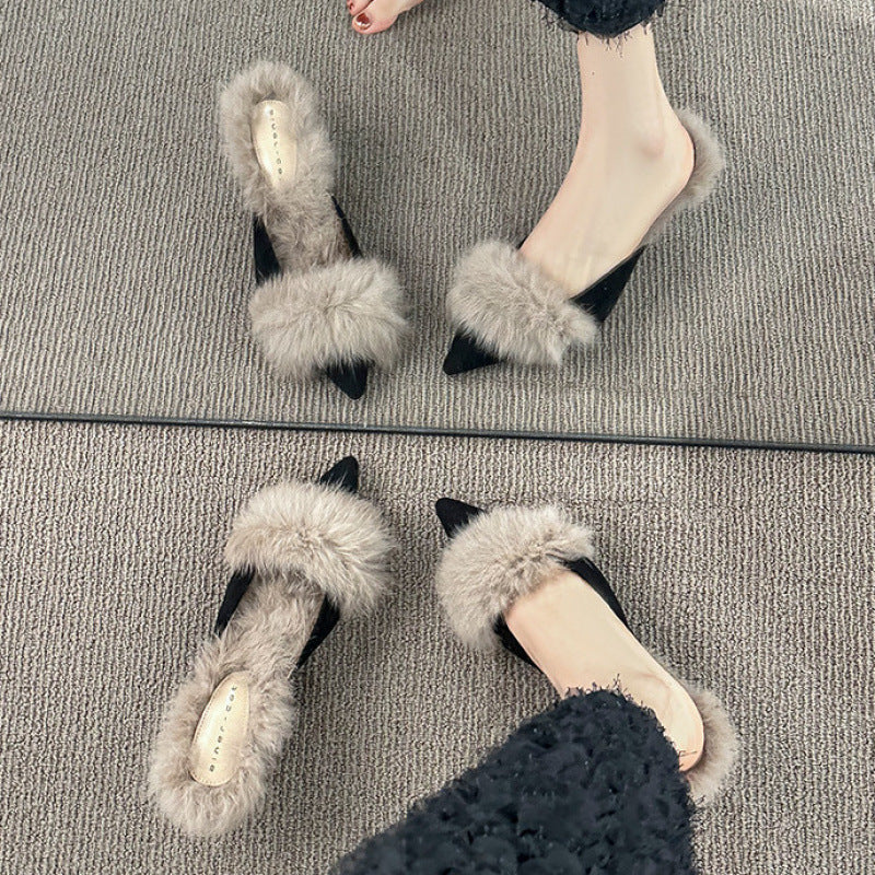 【Shoes】ハイヒール秋冬ファースリッパ　Z7817