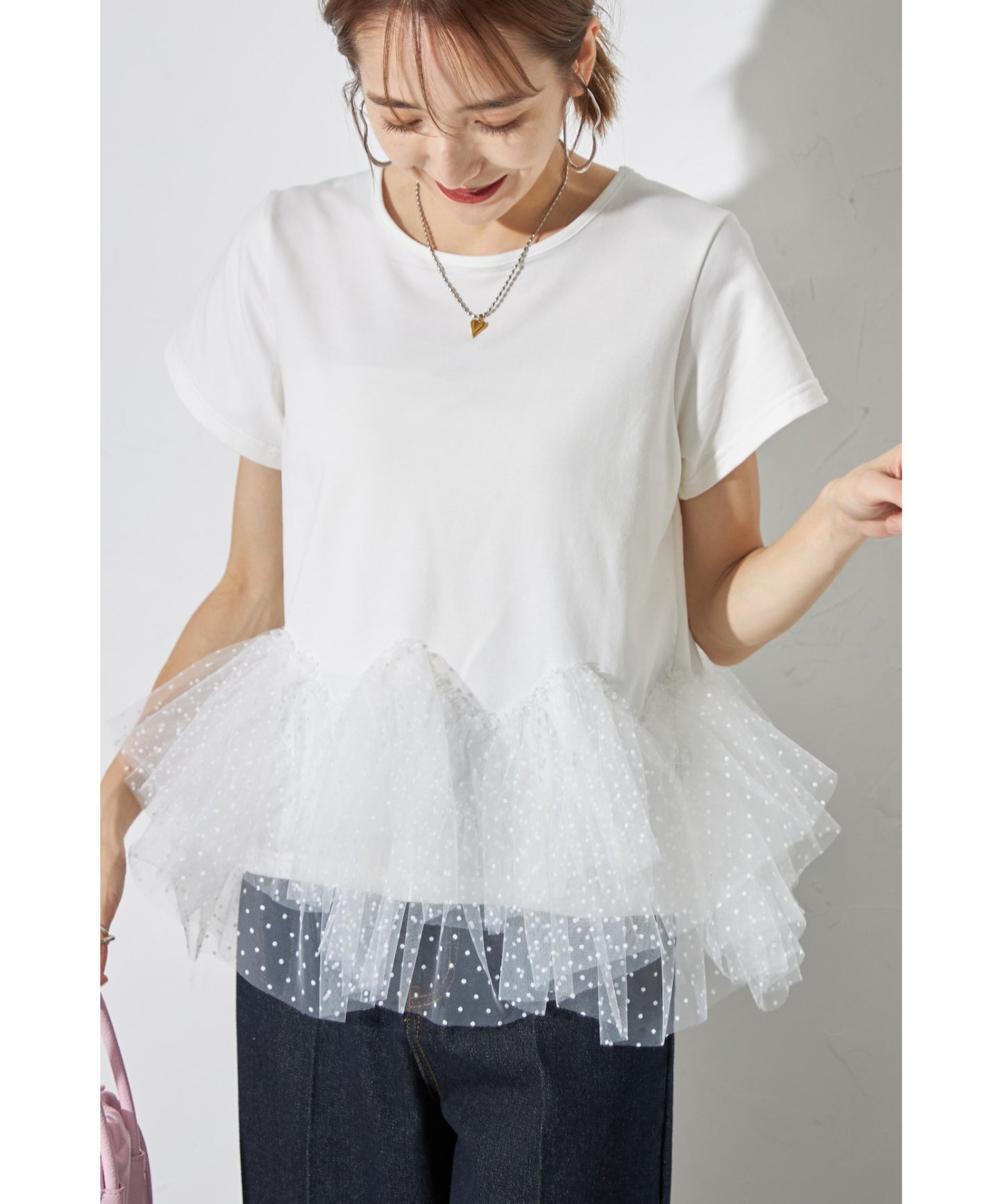 【Tops】スプライスメッシュTシャツ T01671