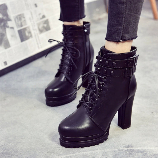 【Shoes】オフィス通勤ブーツハイヒール    W8592