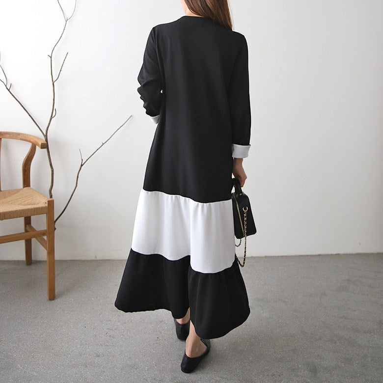 【Dress】ロング丈配色ワンピース　Z7836
