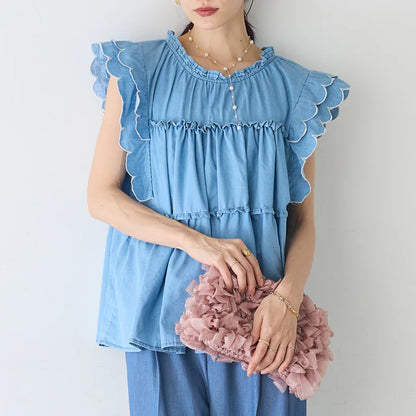 【Tops】ウォッシュドデニムシャツ T01690