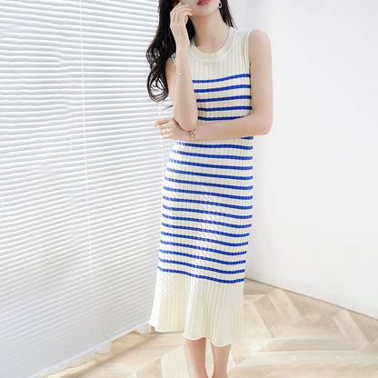 【Dress】絶対欲しい～夏ボーダー柄ノースリーブニットワンピース　W6835