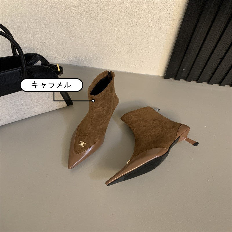 【Shoes】切替デザインハイヒールブーツ　Z7822
