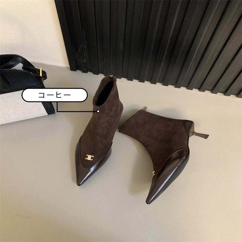 【Shoes】切替デザインハイヒールブーツ　Z7822