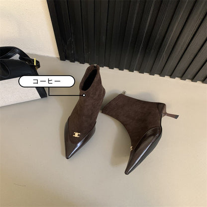 【Shoes】切替デザインハイヒールブーツ　Z7822