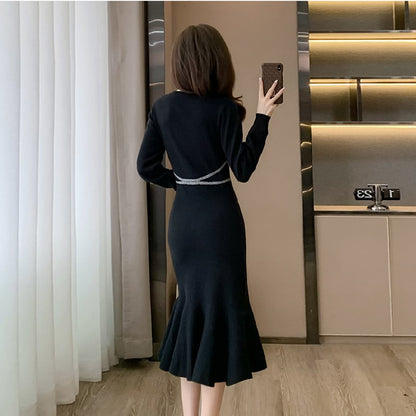 【Dress】マーメイドワンピース黒　Z7834