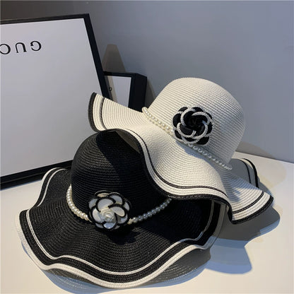 【雑貨】春夏レトロ椿の波状エッジのサンハット T01515