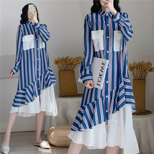 【Dress】ストライプシャツワンピース　Ｗ10850