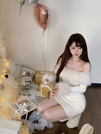 【Dress】クリスマスフェイクファーワンピース 　Ｗ14671