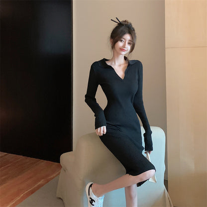 【Dress】ポロネックニットワンピース　Z8140