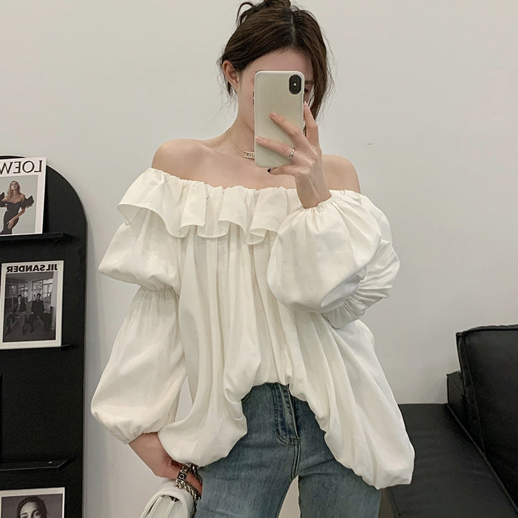 【Tops】オフショルダーフリルシャツ T01850