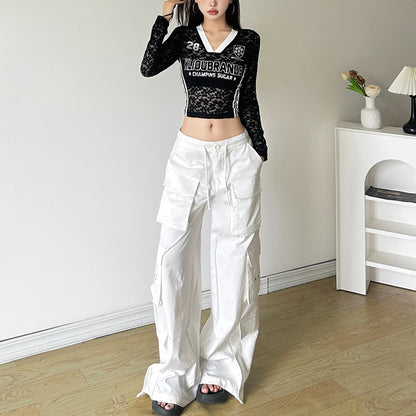 【Tops】ハイウエスト透かし彫りTシャツ T01221