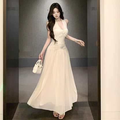 【Dress】セクシーバックレスプリーツウエストドレス T01412