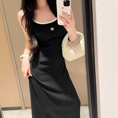 【Dress】サスペンダーアイスシルクニットドレス T01532