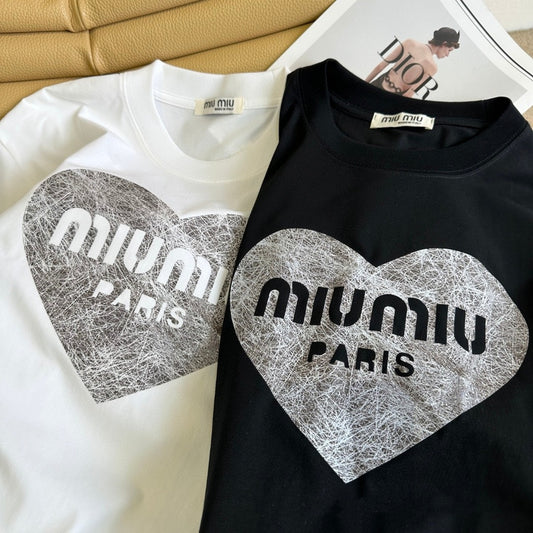 【Tops】ハート柄Tシャツ T01574