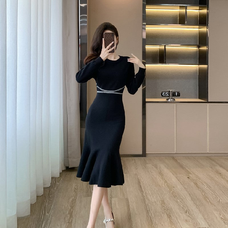 【Dress】マーメイドワンピース黒　Z7834