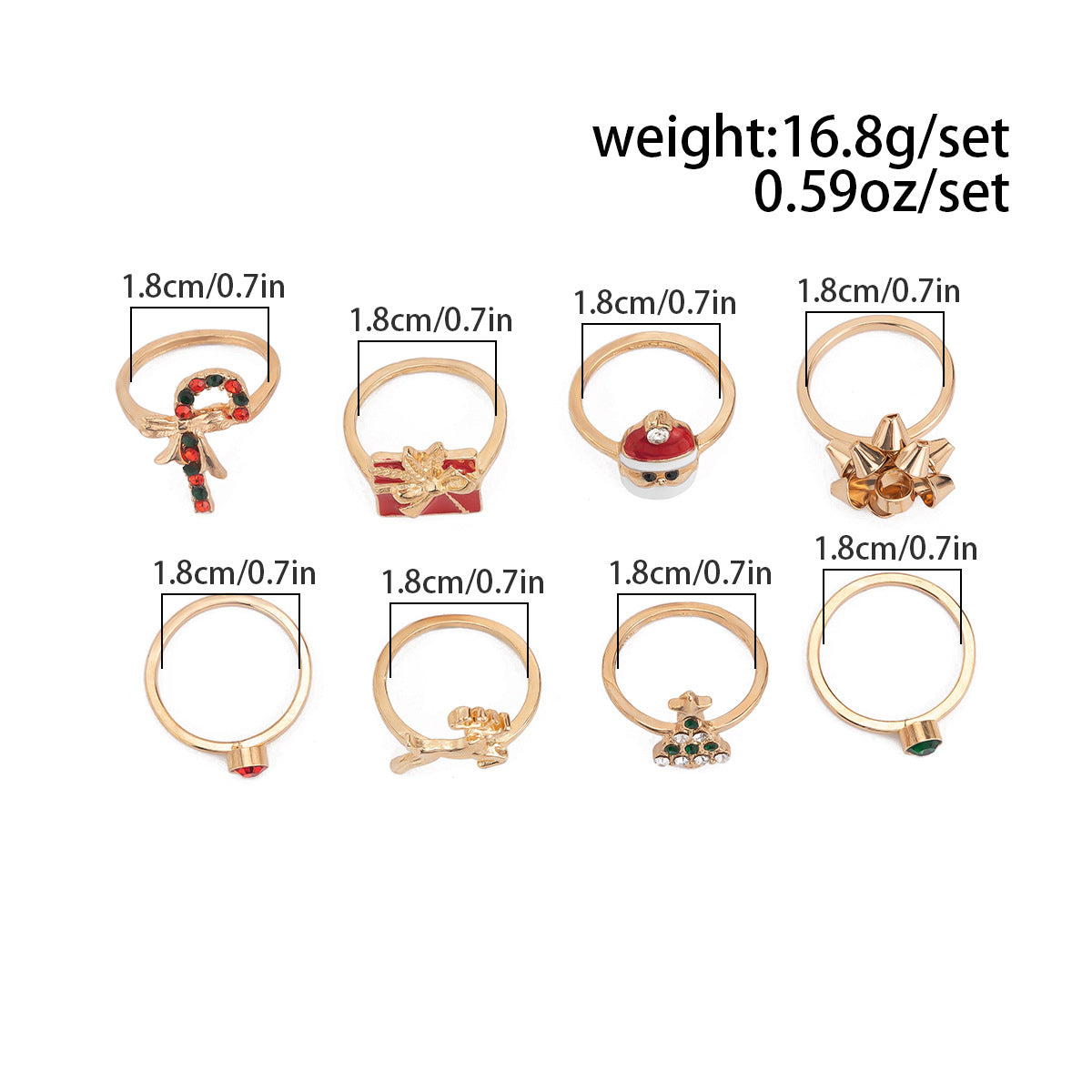 【雑貨】クリスマス指輪８点セット T01149