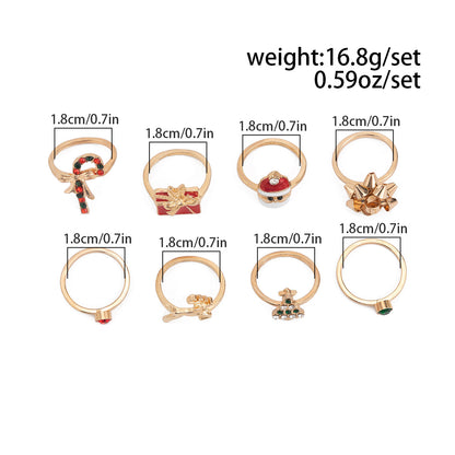 【雑貨】クリスマス指輪８点セット T01149