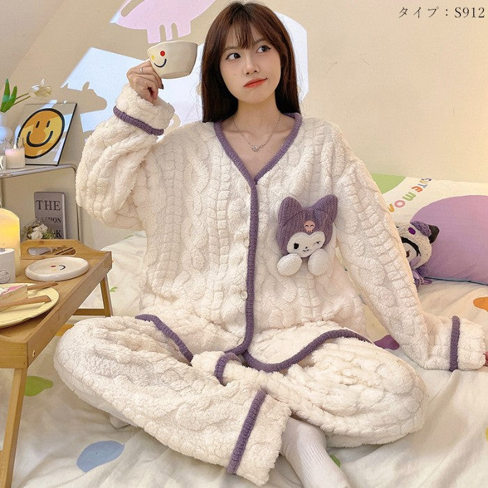 【Roomwear】新入荷～柔らかい開襟パジャマ温かいルームウェア　Z-6202