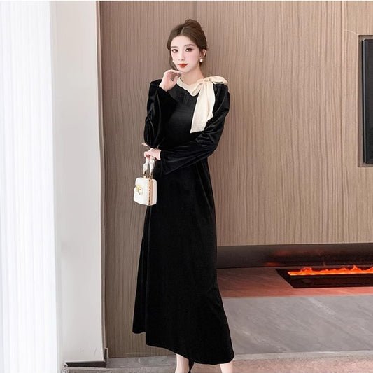 【Dress】ベルベットワンピース黒　Z8075