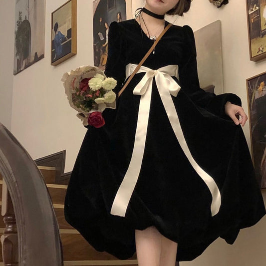 【Dress】着痩せベルベットワンピース　Z8025