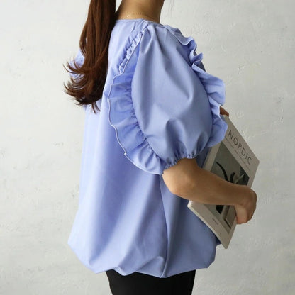 【Tops】フリル半袖シャツ T01693