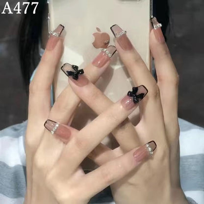 【雑貨】24個セット長い黒ネイル付け爪　Z7366