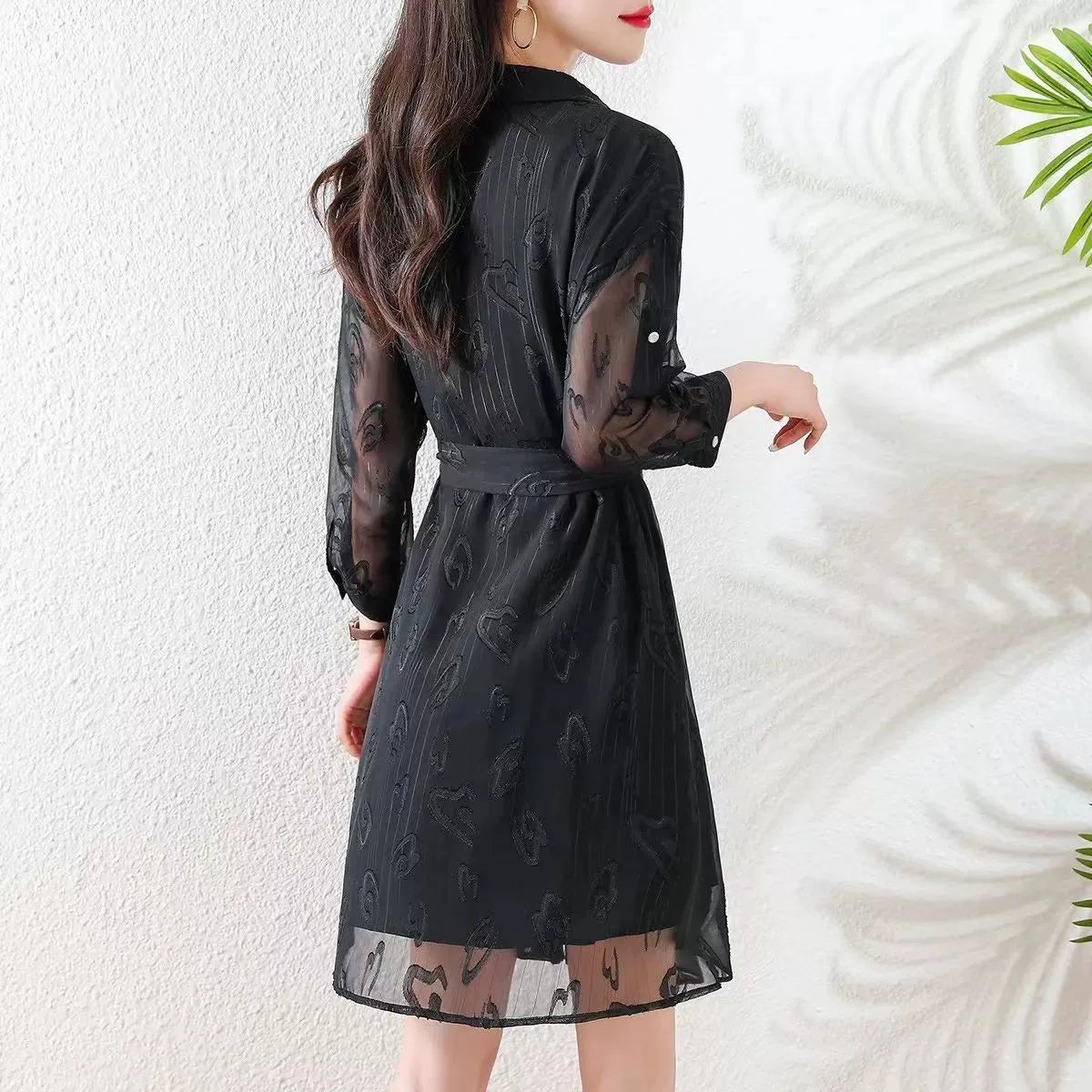 【Dress】着回し力抜群～長袖プリントシャツワンピース　 W7706
