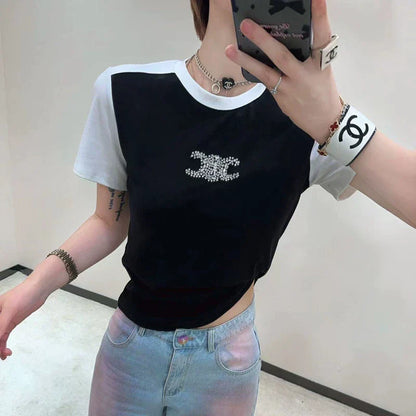 【Tops】配色Tシャツ　　Ｗ11158