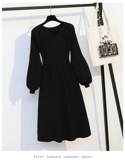 【Dress】ランタンスリーブニットワンピース　Ｗ9490