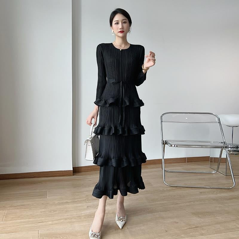 【Dress】気質フリル長袖ワンピース　Ｗ14107