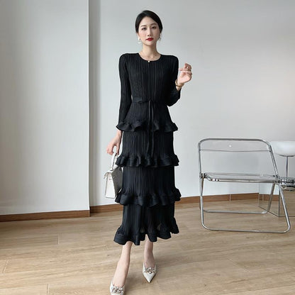 【Dress】気質フリル長袖ワンピース　Ｗ14107