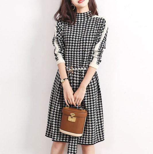 【Dress】新作アイテム～ゆったり千鳥格子ニットワンピース　 W7857